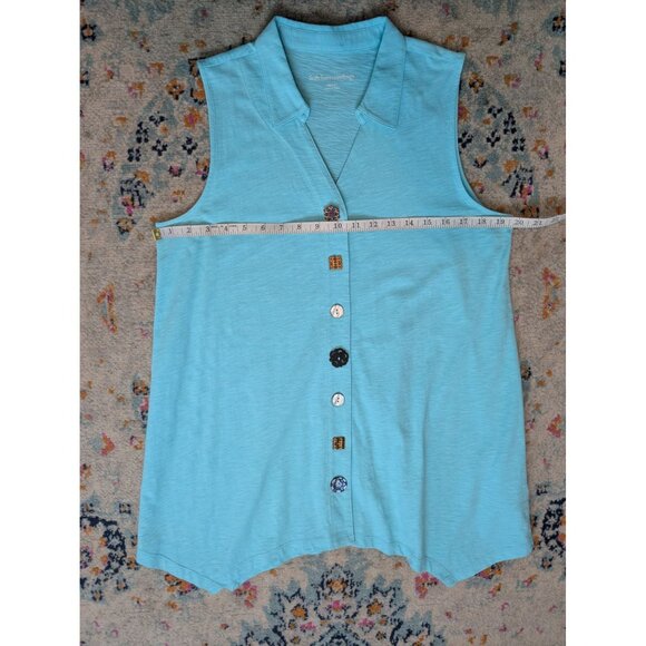 Soft Surroundings Danielle Button Light‎ Aqua Turquoise Sleeveless Tunic - M - Picture 7 of 11